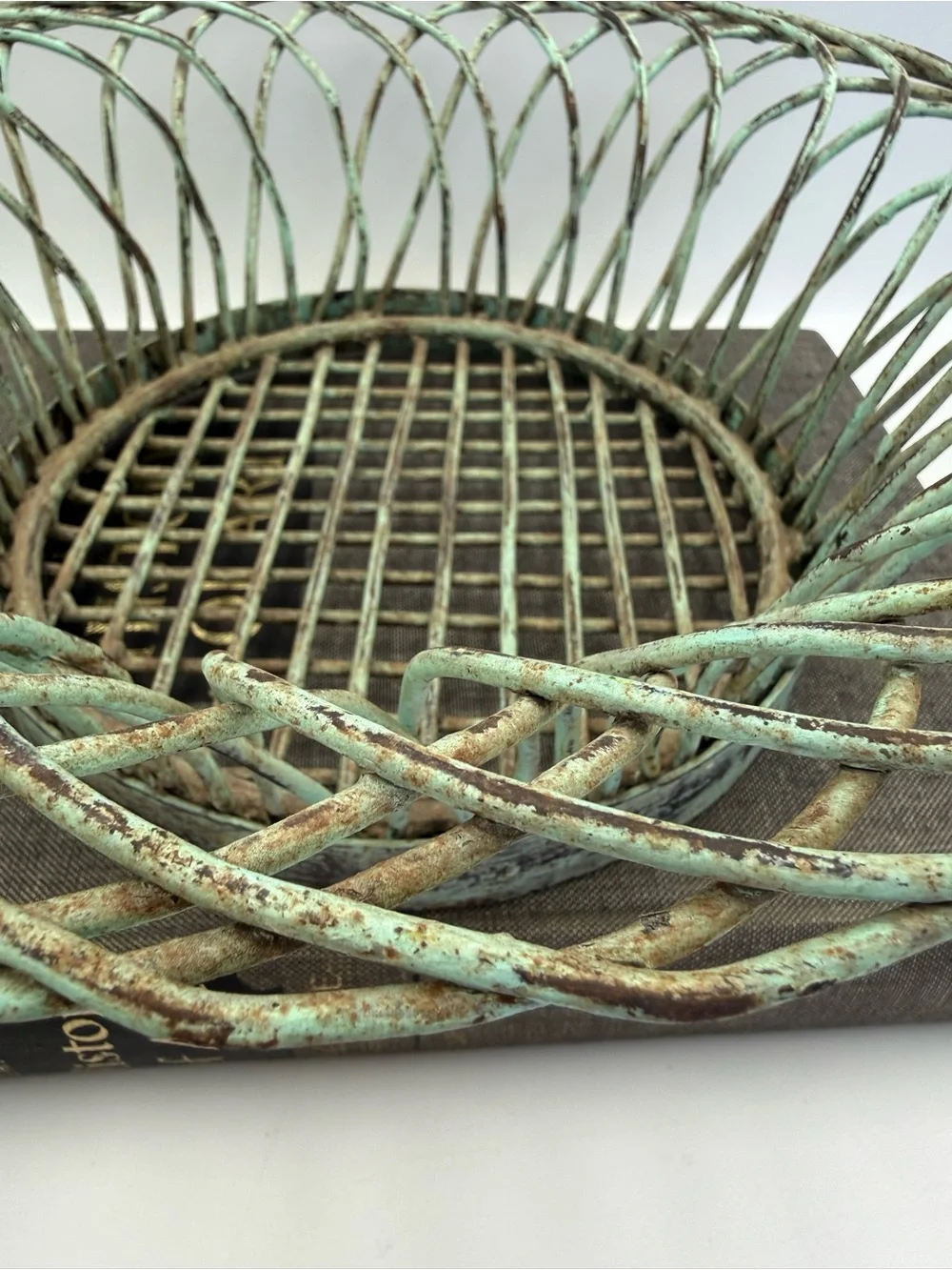 Vintage Distressed French Country Style Metal Basket or Planter 13” Diameter